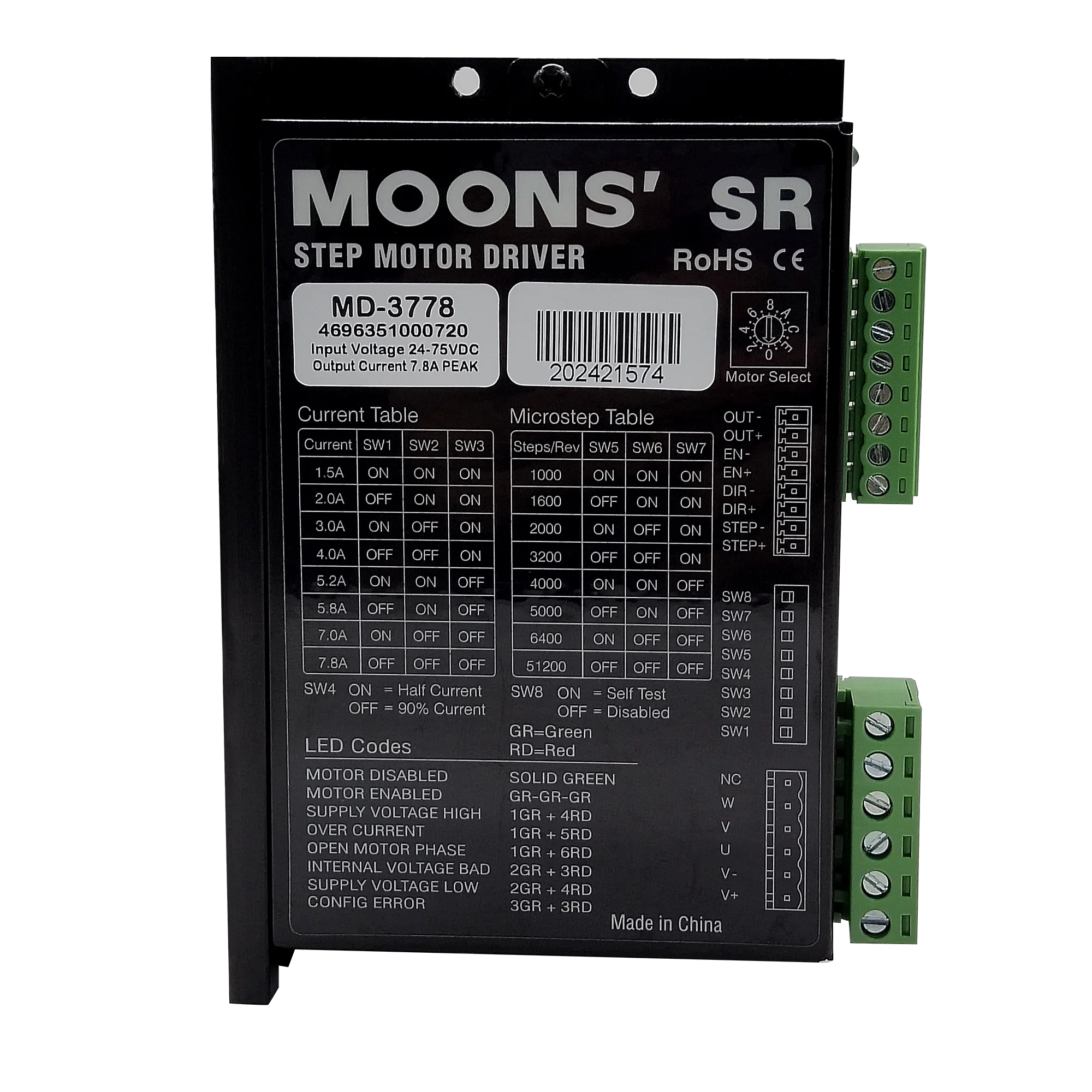 MOONS-controlador paso a paso, unidad armónica, 3 fases, nema 34, 7.8A, DC24-75V