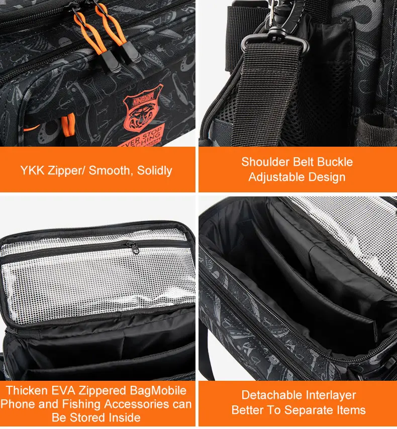 Kingdom Multifunktionale Angelgerät-Tasche, 44 x 21 x 22 cm, 1000D-Nylon, wasserdicht, große Kapazität, Outdoor-Sport, Angeln, Umhängetasche – Detail 10