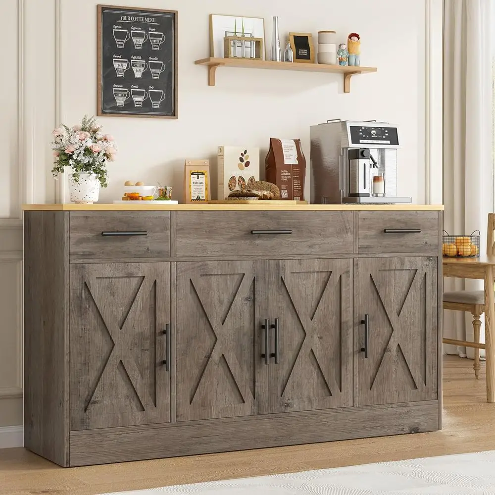 

Тумба с ящиками, большой буфет-комод 53 дюйма для кухни, современный фермерский стиль, кофейный бар с полками и дверцами, без...