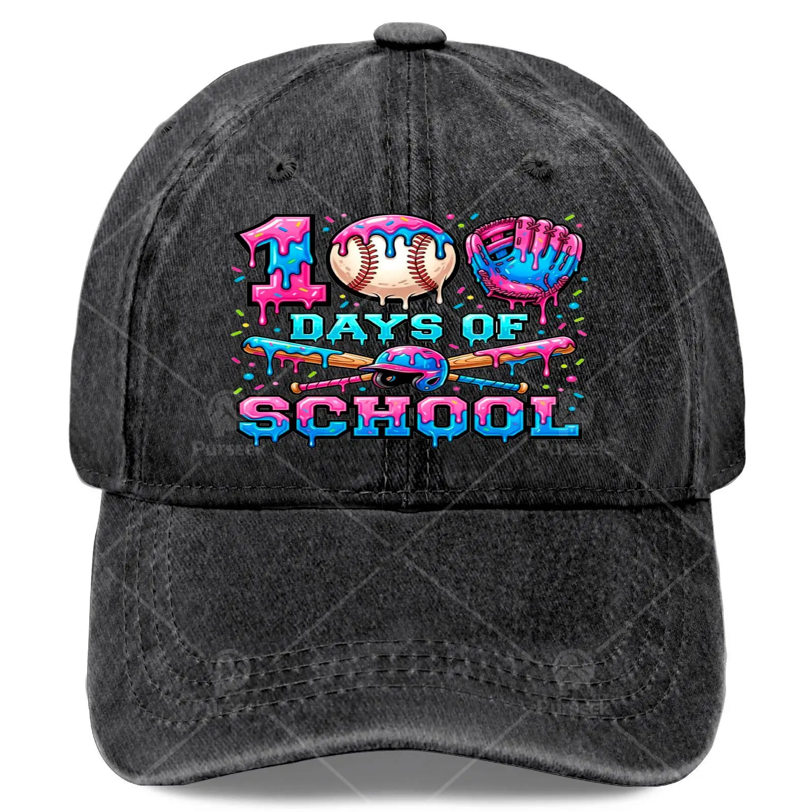 100 Days of School Baseball Sports Drip Graphic Baseball Hat Unisex Vintage