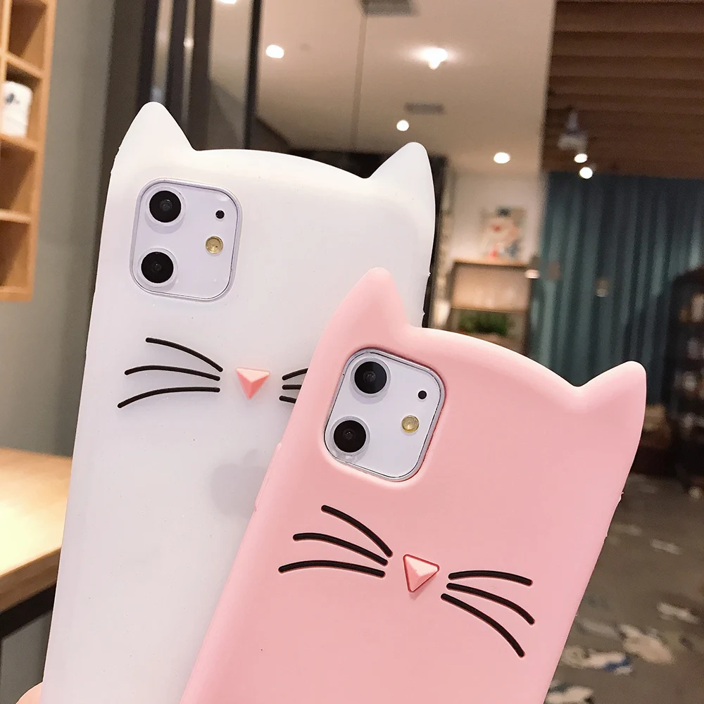 Cute Cartoon Cat Silicone Case for iPhone 15 14 Pro Max 13 12 mini 11 Xs Max XR X 7 8 6s Plus SE 2020 2022 Lucky Cat Phone Cover