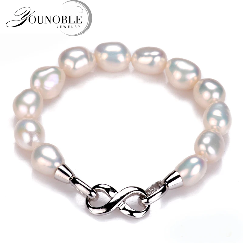 

You Noble Charm Bracelet Fine Natural Freshwater Big Pearl 925 Sterling Silver Pearl Bracelet Women Gift White