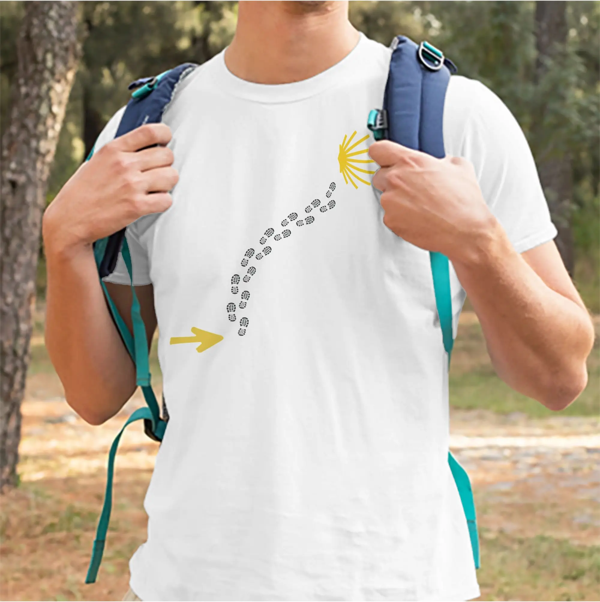Footprints towards the Scallop of the Camino de Santiago T Shirts Men  Cotton T-Shirt Round Neck Tee Shirt Short Sleeve Clothing