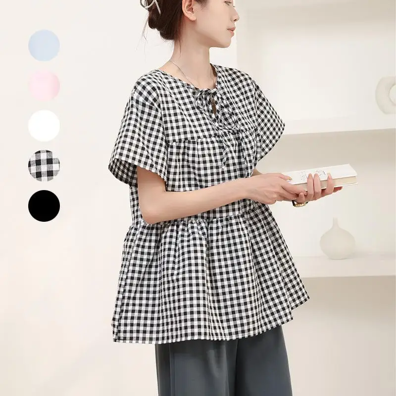 

Женская двусторонняя блузка с рюшами и коротким рукавом: модная, универсальная, легкая в уходе, укороченная, однотонная.