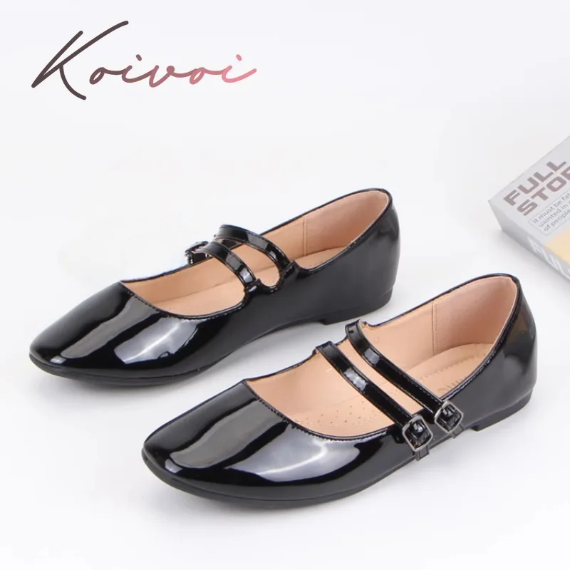 

Глянцевые туфли Мэри Джейн с двойной пряжкой и ремешком, женские мягкие удобные черные туфли на плоской подошве с квадратным носком, женские весенне-осенние лоферы 2025