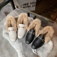 Retro Loafers 2024 Fashion Women's Shoes Autumn and Winter Women Velvet Warm Flat-bottomed Rabbit Fur Leather Shoes - Image 4