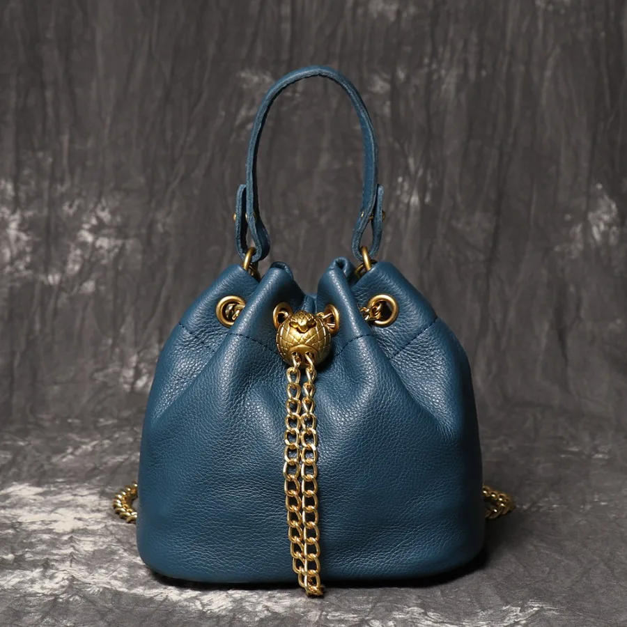 

【New style】New handmade first-layer leather makeup bag fashion casual versatile leather bucket bag high-quality soft leather ch