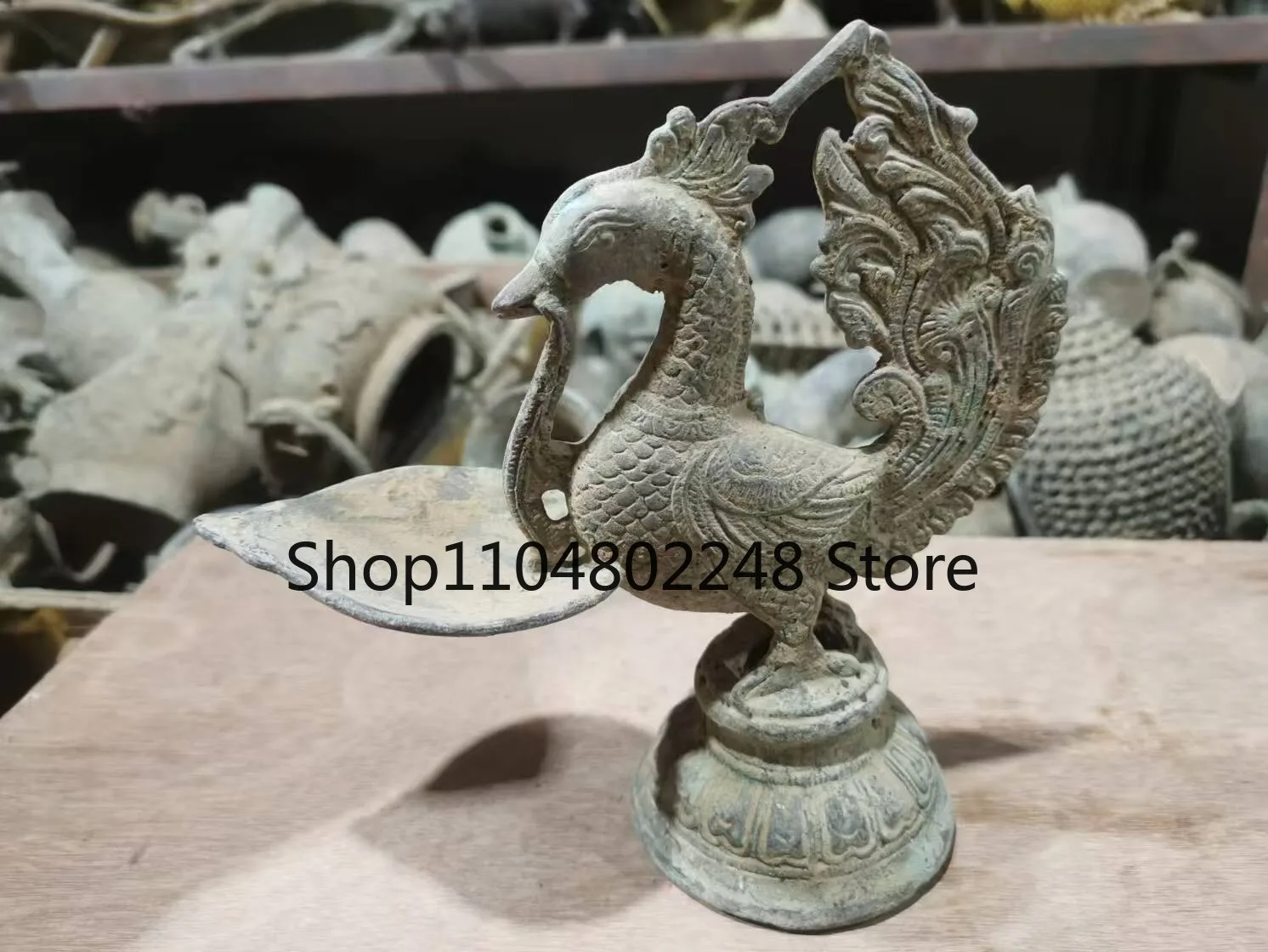 Be unearthed Old bronze ware, candle holder, fragrant oil lamp, Phoenix Statue