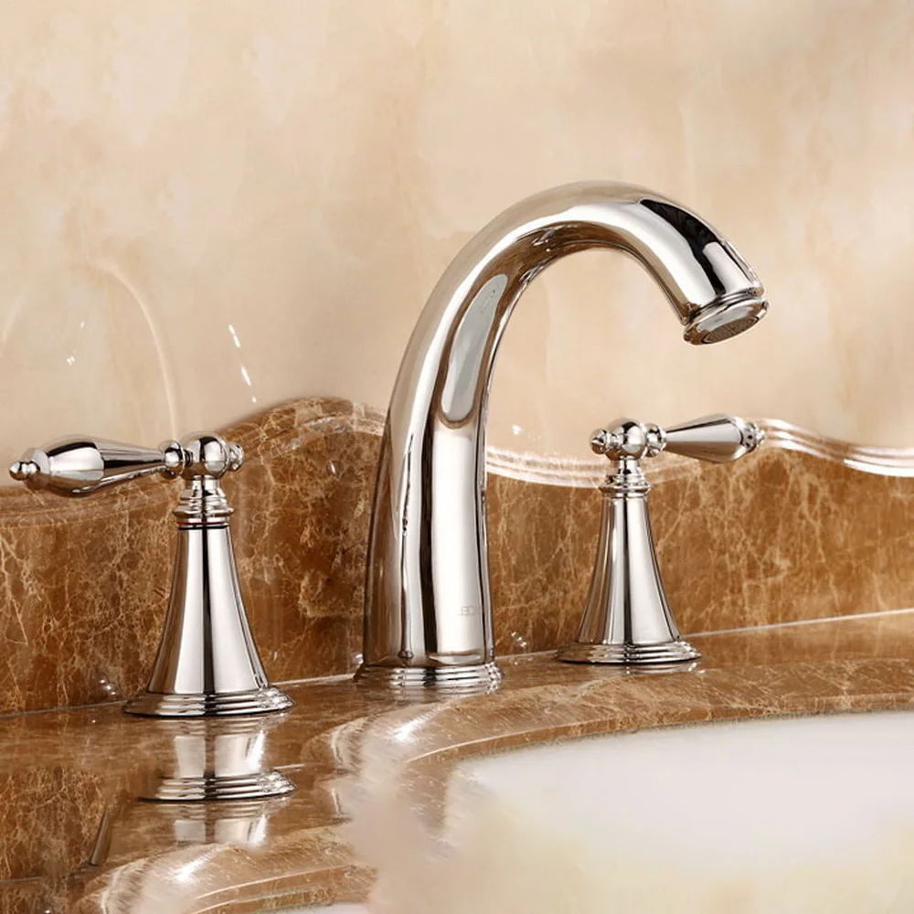 

Polished Chrome bathroom faucet for hot and cold Mixer tap Sink faucet Double handle 3 hole bathroom basin faucet Nnf083