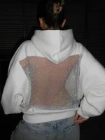 American Gothic Sexy Hollow Mesh Hoodie Y2K Clothes Womens Fashion Translucent Pullover Sweatshirt Casual Long Sleeves Jacket