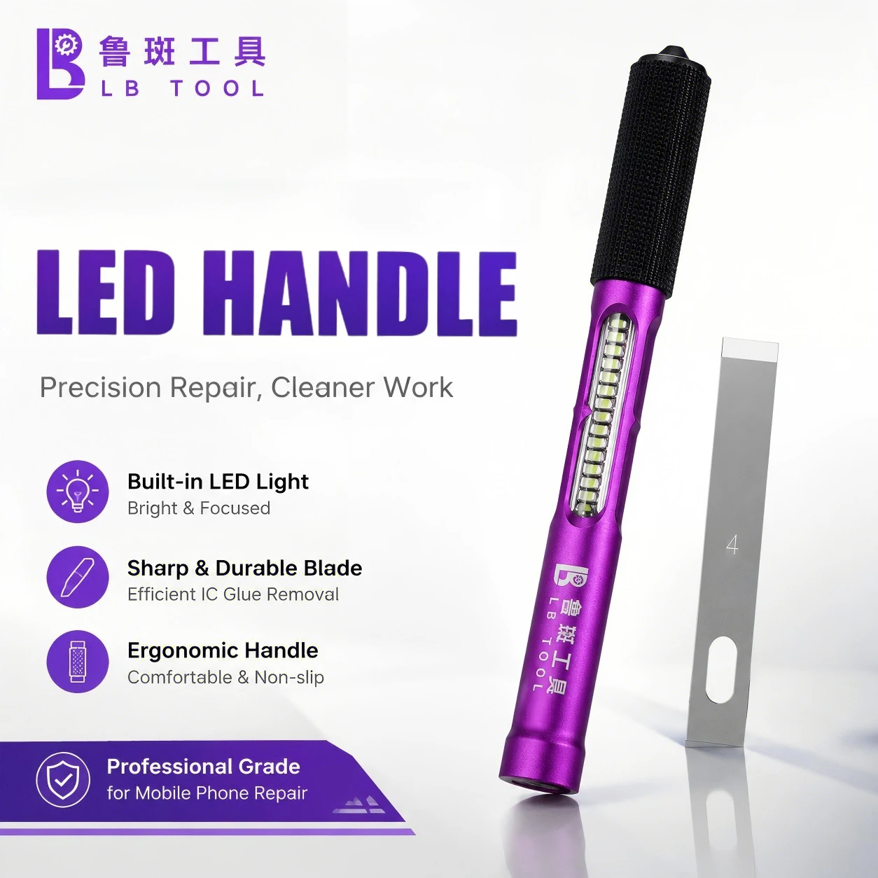 LB Tool LED Repair Handle Magnetic Charging Spudger Handle For Phone IC CPU Scraper Tip Glue Removal PCB Rework Tool
