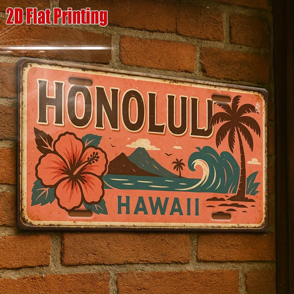 Custom Personalized Honolulu Beach Paradise Metal Sign, 2D Flat Wall Decor Only, Retro Spa Bar Surfer Gift Plaque