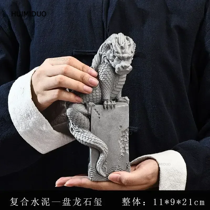 China Mascot Pan Dragon Pillar sculpture Statue Green sand Living Decorative Room, Room Feng Statue Shui Home stone Office
