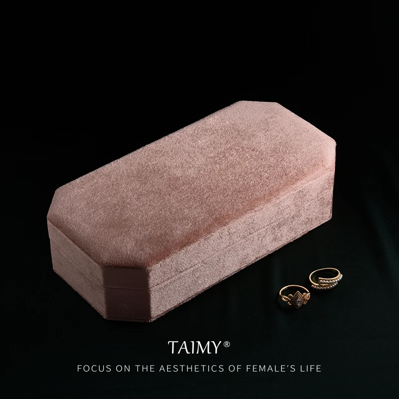 TAIMY Plush Velvet Rings Holder with Lid Jewelry Box Dress Tables Cabinets Women Girls Drawer Ring Holder Pink Packaging Box