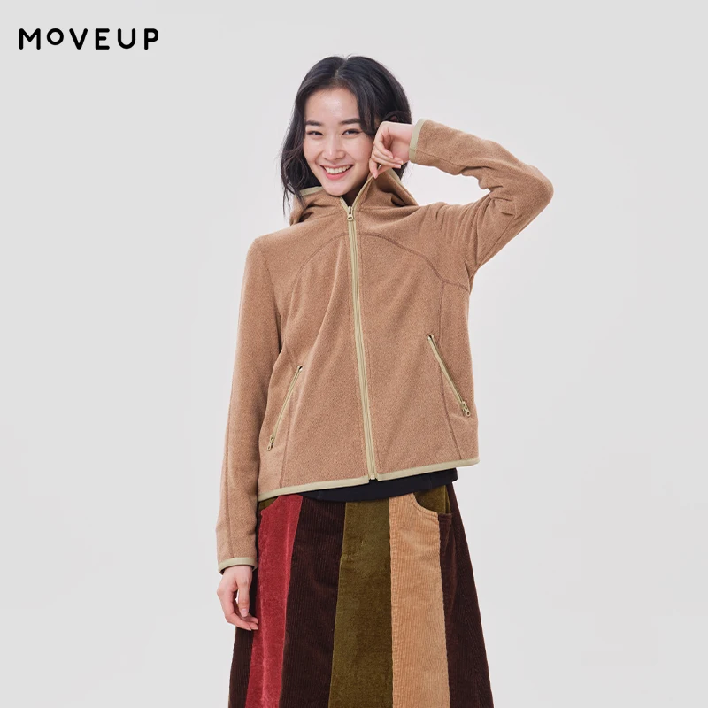 MOVEUP Women's Winter Jacket FUN Series Hooded Binding Trim Cropped Fleece Coat 2026 New Daily Casual Warm Outerwear 3ELD10717