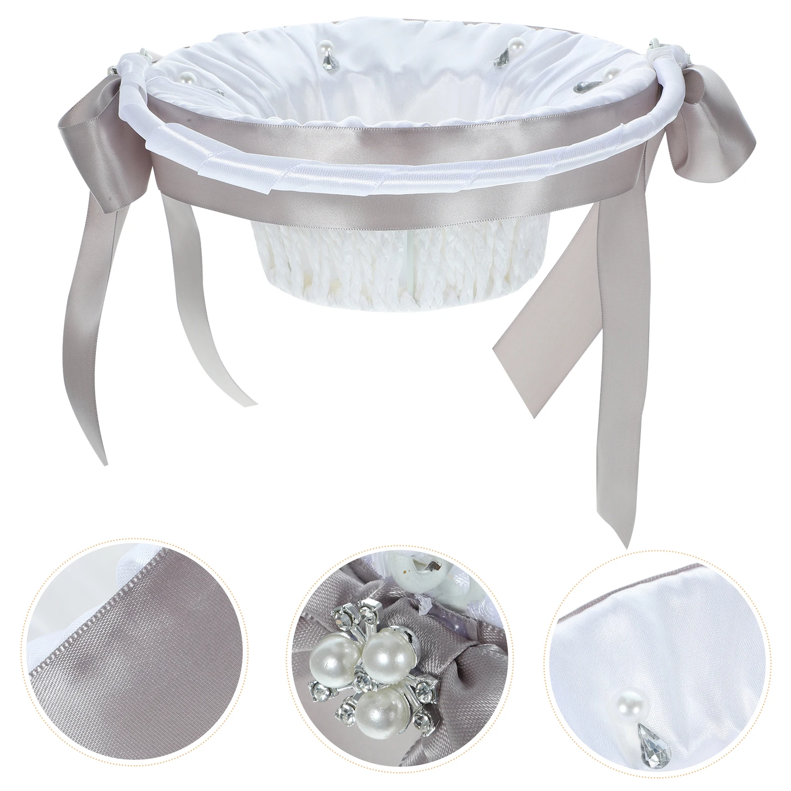

Handmade Imitated Pearl Flower Basket For Wedding Petal Storage Basket With Handle Decorative Gift Container Bridal Accessories