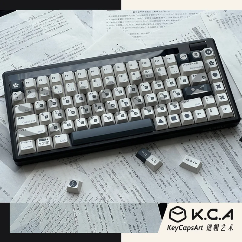 Imagem -06 - Chaves Conjunto Gmk Preto e Branco Japonês Keycap Pbt Tintura Subbed Keycaps Cherry Perfil Tampões para 61 64 68 87 980 104 Hhkb 146