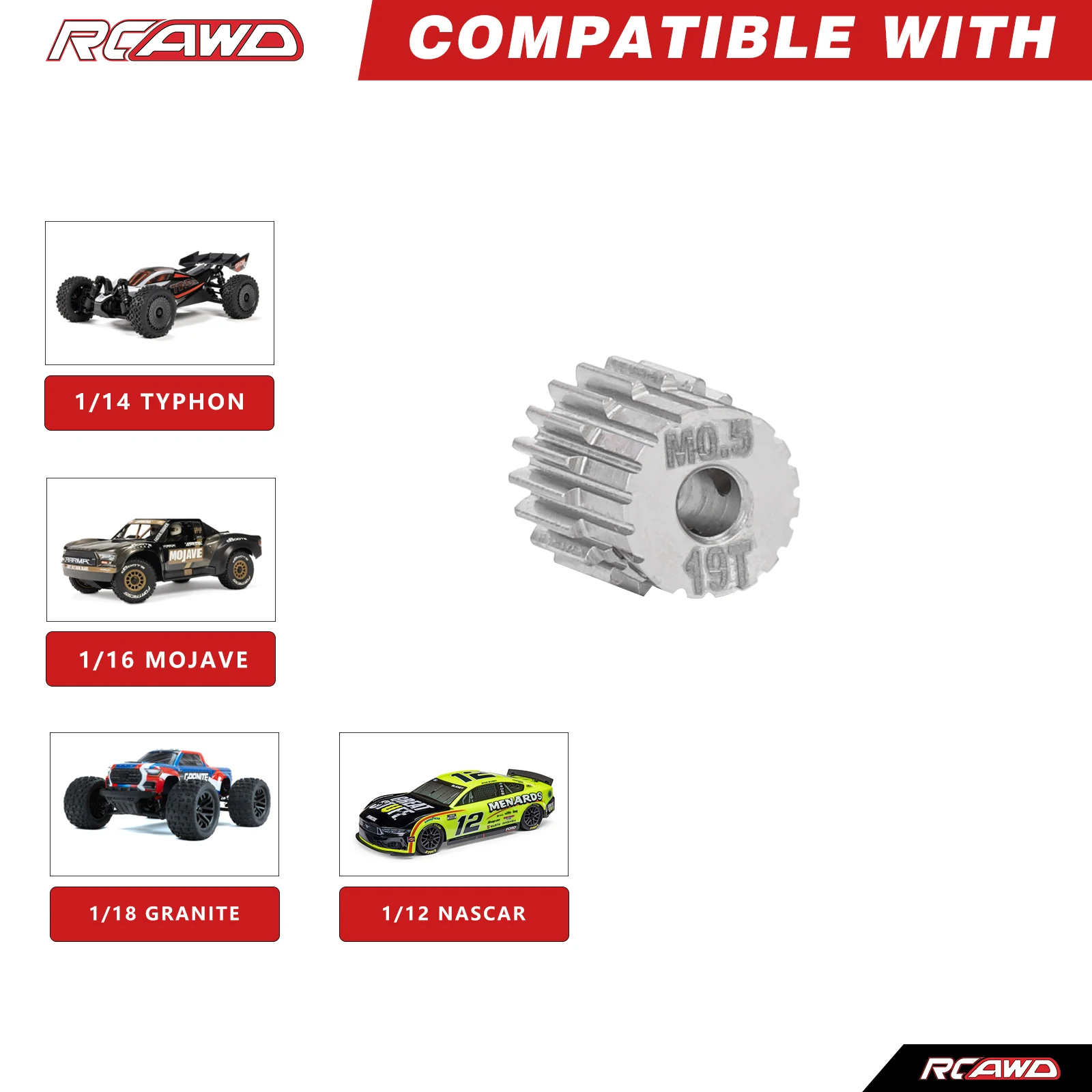 RCAWD for ARA2306 ARA2306S ARA2304 ARA2304S for ARRMA 1/14 1/16 Pinion Gear 19T MOD0.5 3.2mm Bore Motor Gear Upgrades Parts