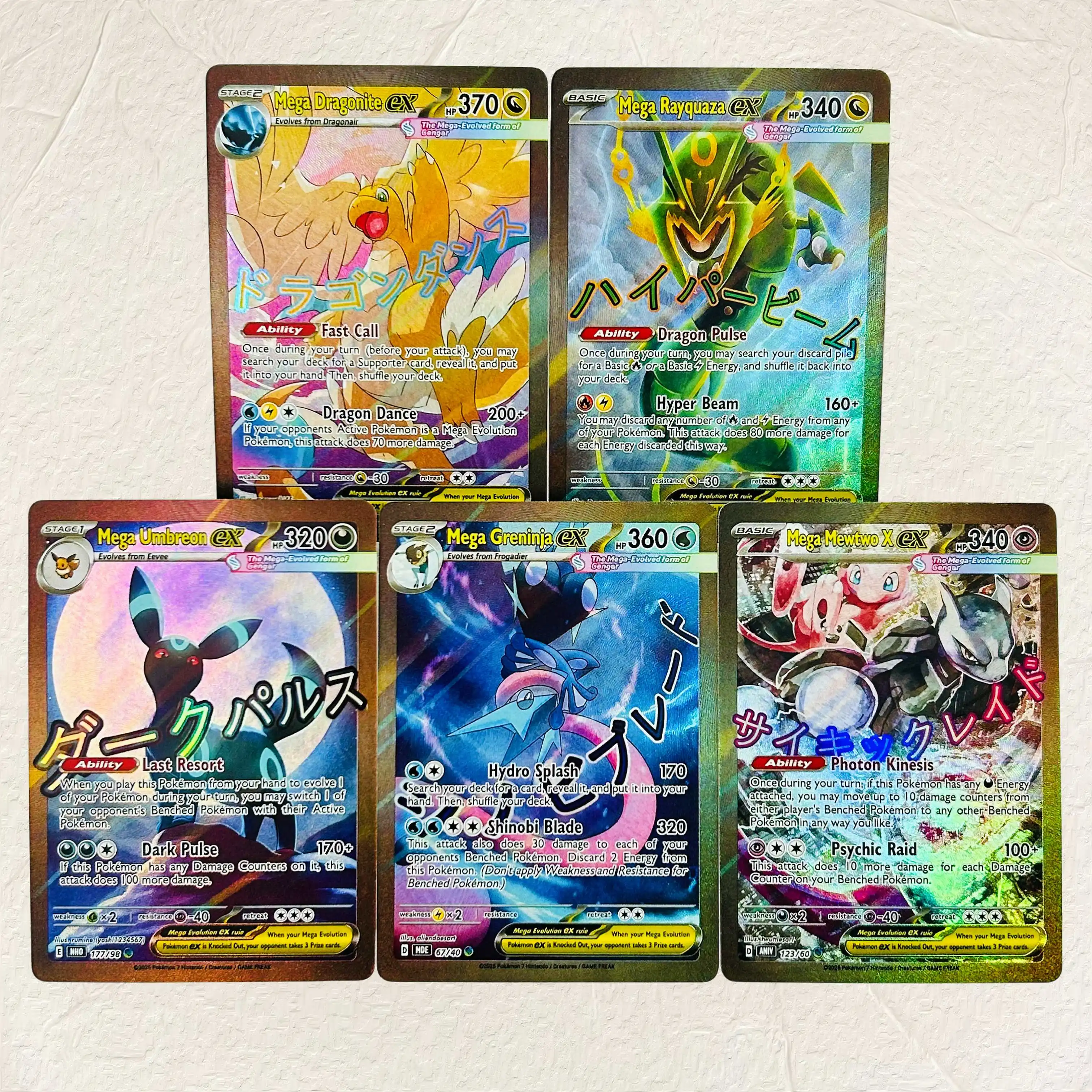DIY Dragonite Rayquaza Umbreon Greninja Mewtwo X 5Pcs Mega ex Foil Texture Cards English Version Premium Anime Collection Cards
