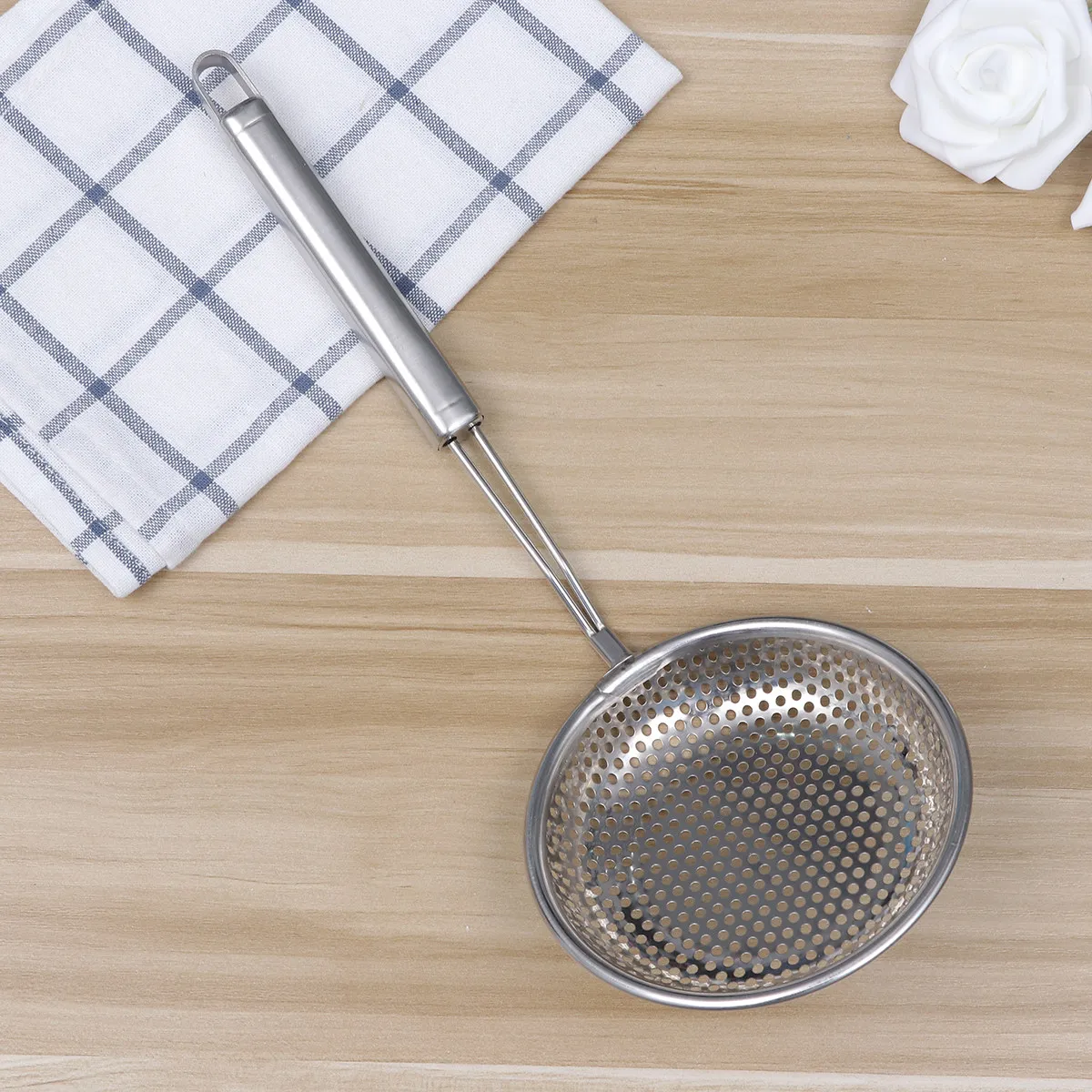 Stainless Steel Colander Scoop 2.5Mm Fine Mesh High Density Oil Filter Spoon Heat Resistant Handle For Frying French Fries