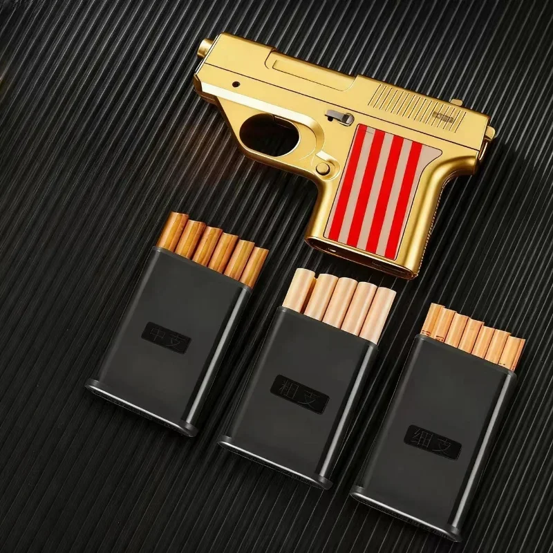 New Clip Gun Type Butane Gas Lighter Three Capacity Cigarette Holder Windproof Jet Blue Flame Lighters Men's Gifts (NO GAS)