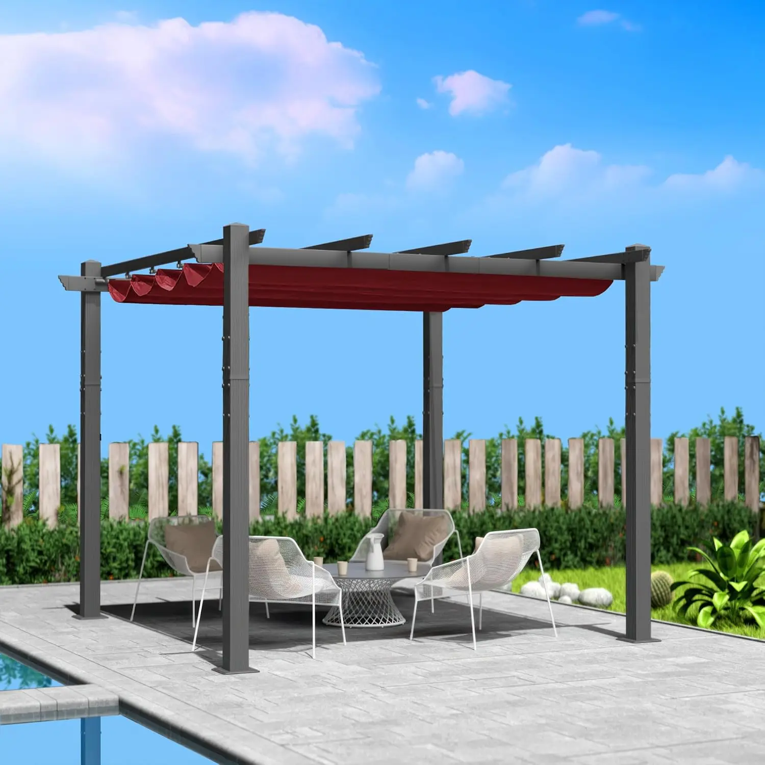 

Morgan Outdoor Retractable Pergola with Sun Shade Canopy Patio Aluminum Pergola Shelter for Backyard Deck Garden Modern Metal Gr