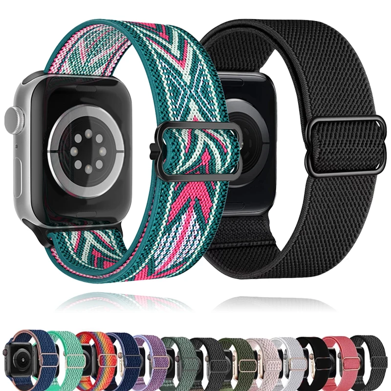 Elastic loop strap for Apple Watch Band 49mm 45mm 44mm 42mm 41mm 40mm Soft nylon bracelet for iWatch series 9/8/7/6/5/SE/Ultra 2