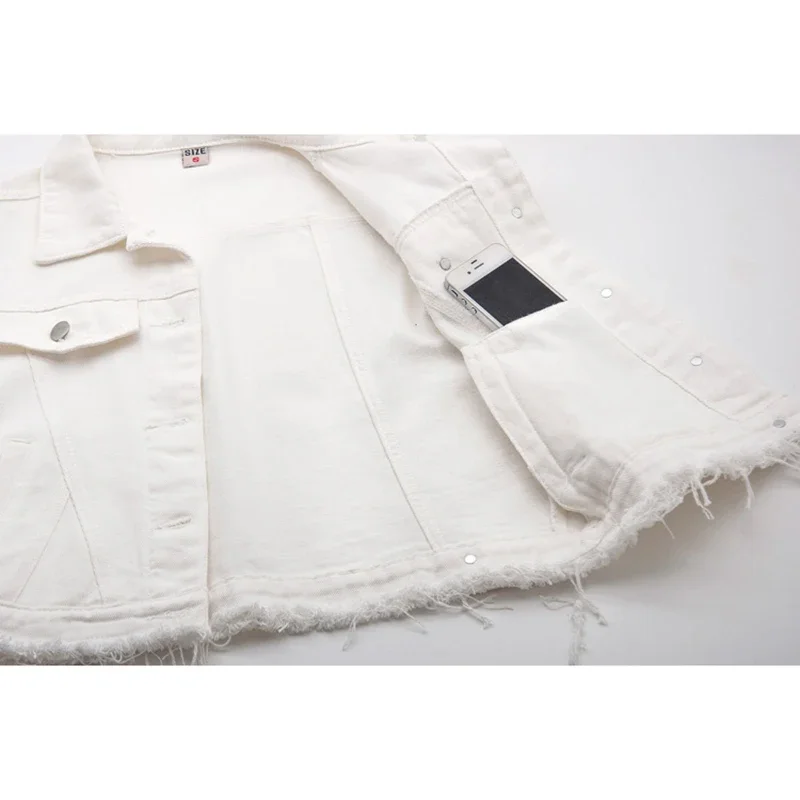 Korean Fashion Pink White Denim Vest Women Slim Short Cowboy Waistcoat Summer Frayed Big Pocket Sleeveless Jeans Vests Female
