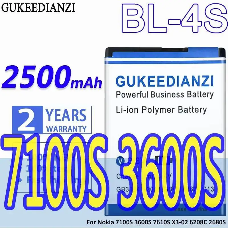 BL-4S для Nokia 7100S 3600S 7610S X3-02 6208C 2680S аккумулятор мобильного телефона быстрая зарядка Премиум замена 2500 мАч