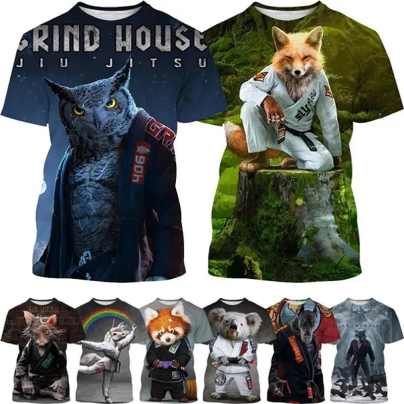

New BJJ Animal Print Breathable Short-sleeved Funny 3D Printed T Shirt Men's Jiu-jitsu Lovers Harajuku Style Streetwear Top Tees