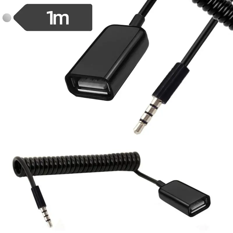 Spring Cable MP3 Download Cable, Charging Cable 3.5mm to USB Data Cable, Car Mounted AUX Conversion, USB Cable, CD Audio Cable