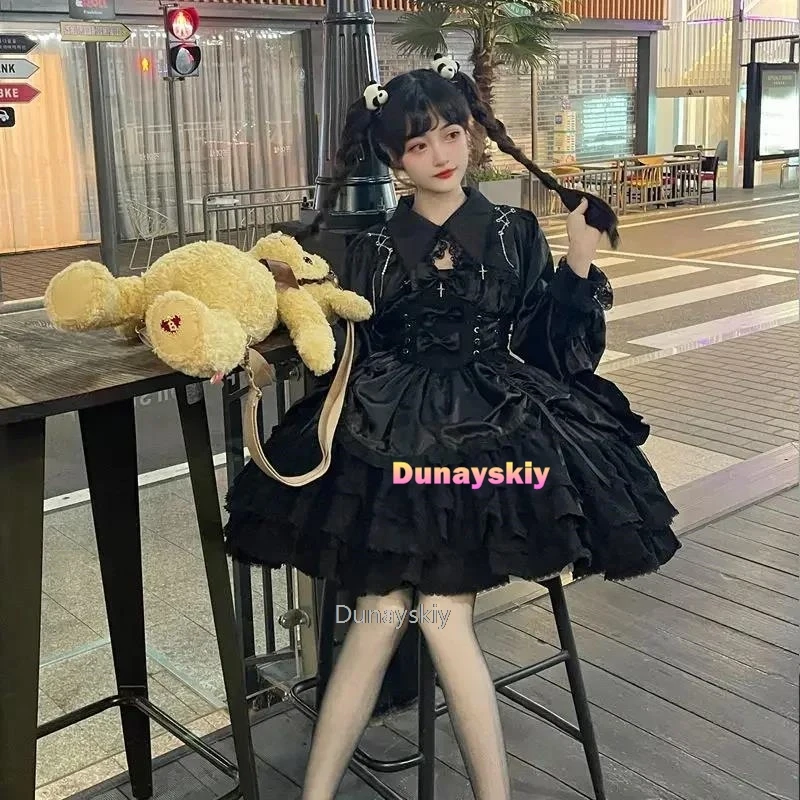 Abito Lolita gotico vittoriano giapponese da donna stile punk dolce fiocco in pizzo abiti da festa Eveing abito da principessa cosplay Harajuku Y2k