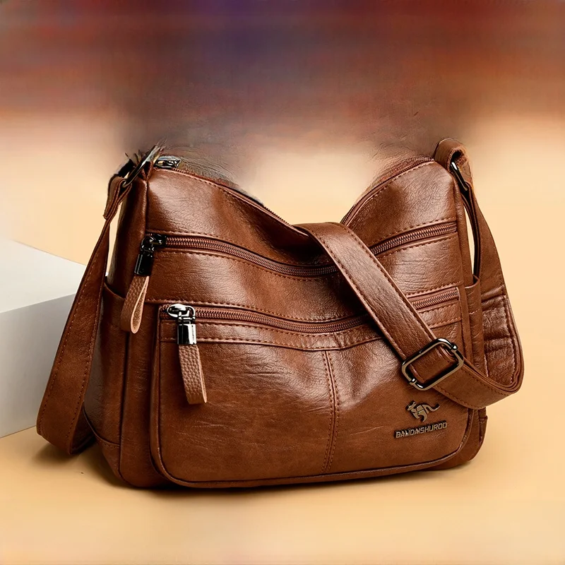 

Genuine Leather Crossbody Bag Women's 2026 New Versatile Top Layer Cowhide Medium Age Single Shoulder Bag Multi-layer Large C...