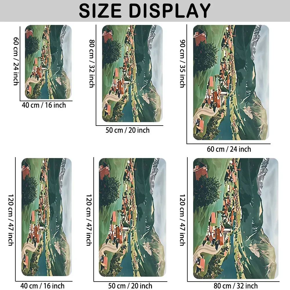 1pc Mountain Village Grassland Landscape Printed Entrance Door Mat Leaf Plastic Anti Slip Foot Mat Fashion Home Decoration