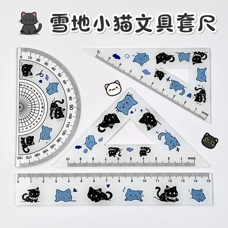 4Pcs Acrylic Ruler Set, Cute Cartoon Measuring Ruler Kit, Multifunctional Stationery Rulers for Student School Learning Supplies