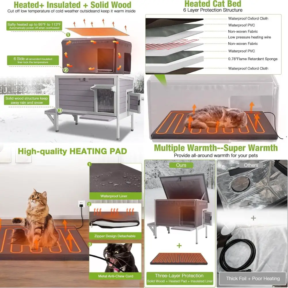 

Утепленный уличный домик для кошек с обогревателем для зимнего тепла и водонепроницаемой защиты