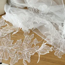 2 Yards Crochet Lace Trim in Ivory , Bridal Veil Straps for Wedding Sash, Headband Jewelry Costume Design