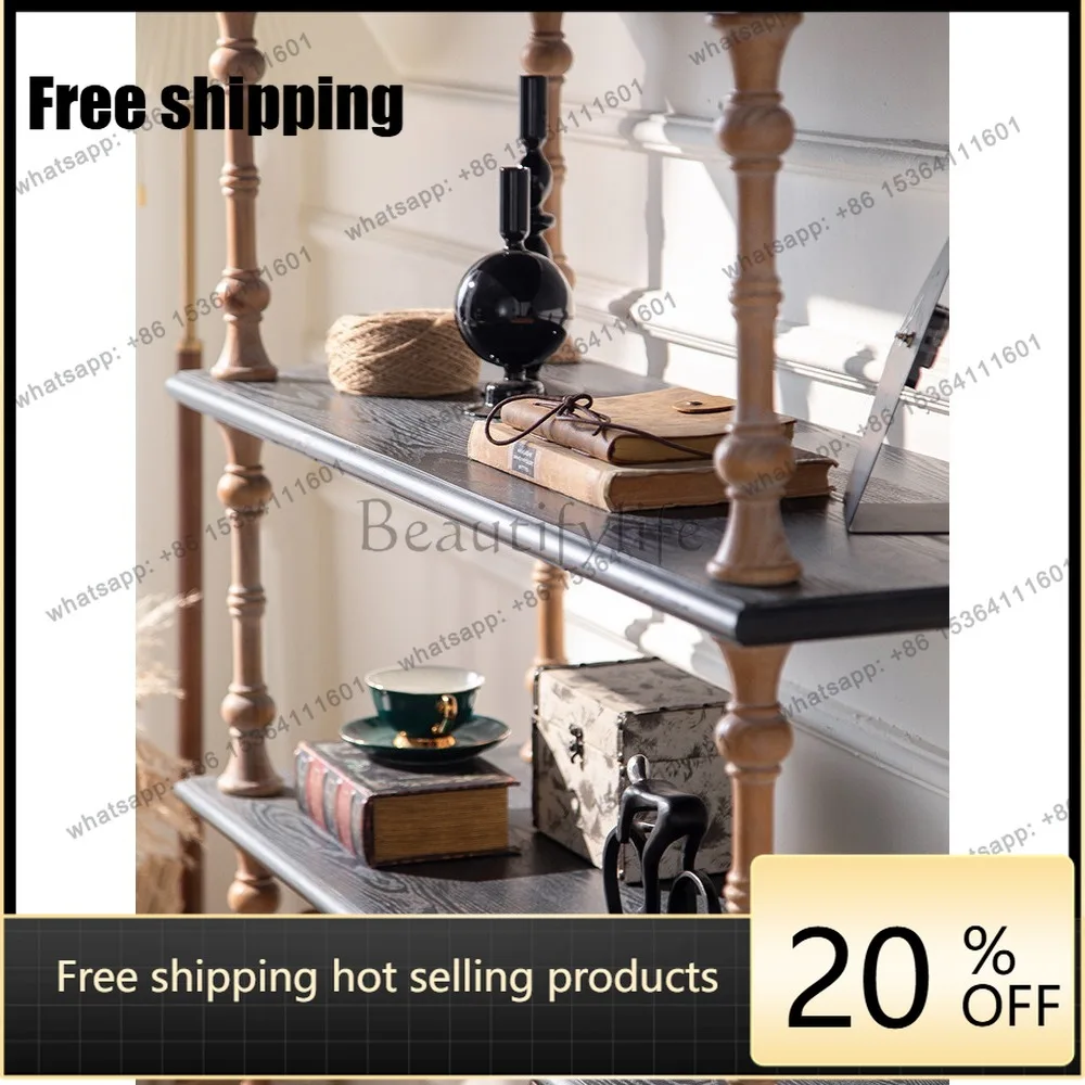 LD French retro shelf floor-to-ceiling multi-layer solid wood medium and ancient style storage cabinet