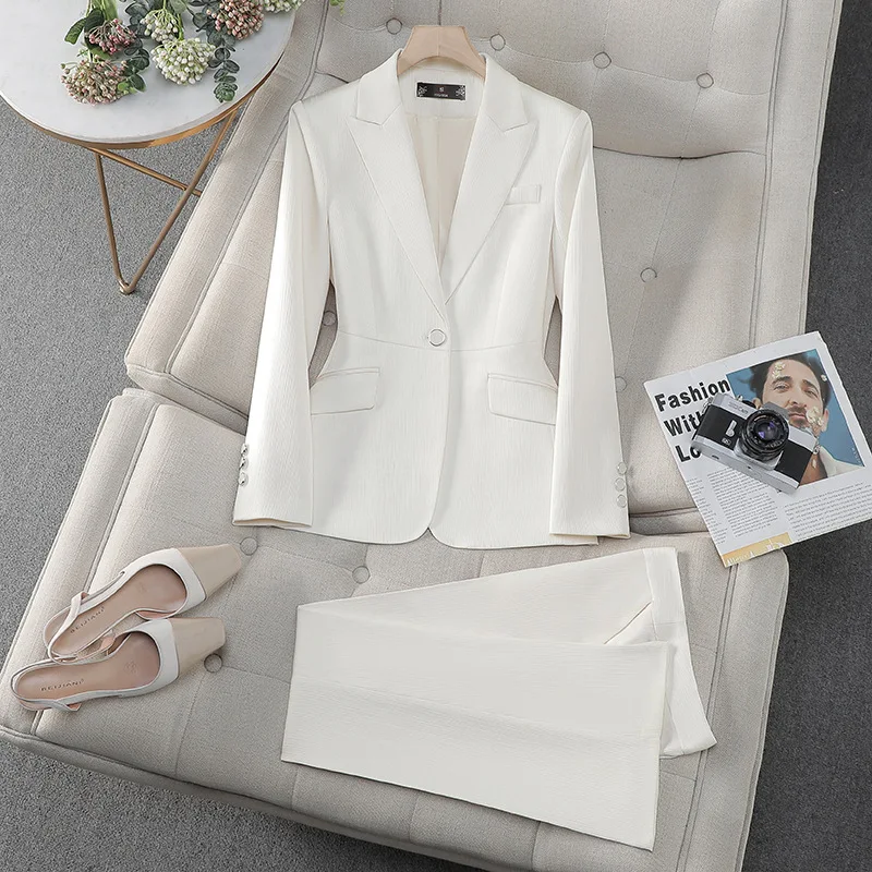 Champagne-colored women's suit set for spring and autumn, suitable for interviews, art exams, professional attire, high-end work