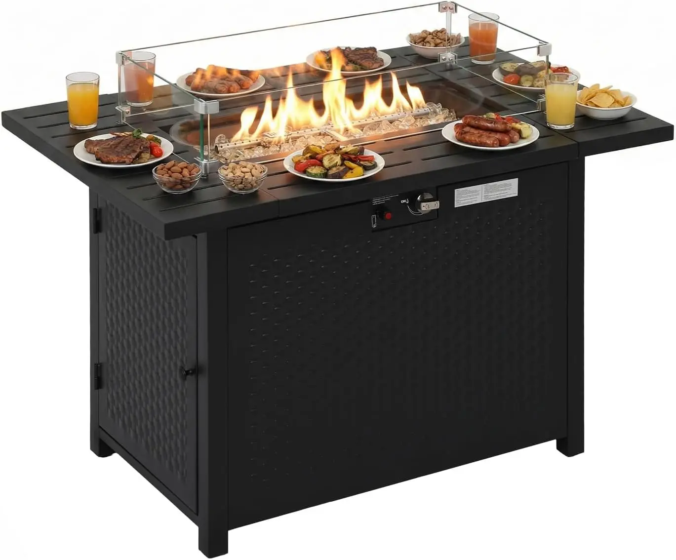 Propane Fire Pit Table, 50,000 BTU CSA-Certified Outdoor Gas Fire Table with Lid, Lava Rock & Glass Wind Guard, Smokeless
