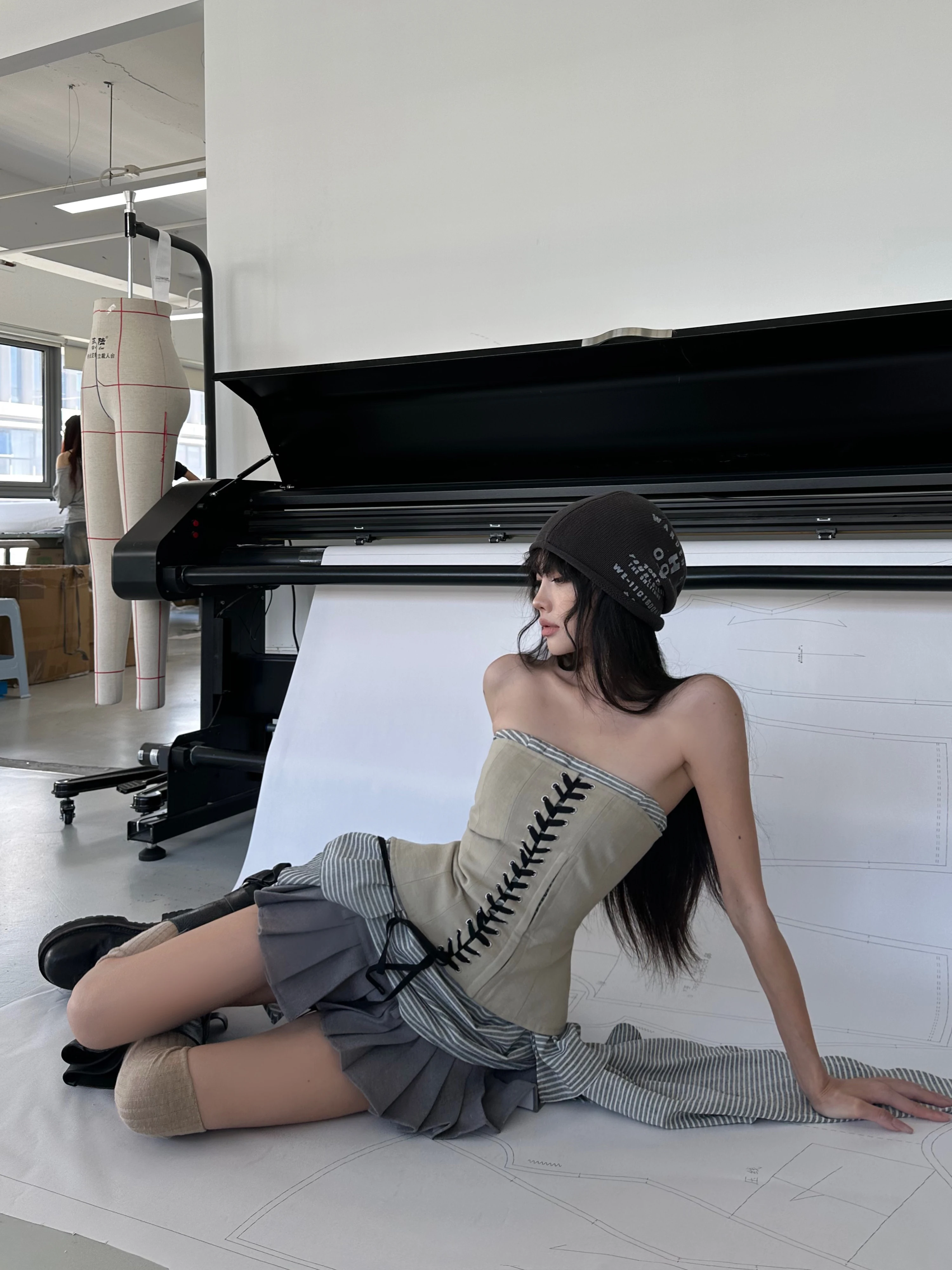 Kaki Color Fake Two-Piece Deconstructed Tube Top Women Sexy Outwear Shirt WARDEN  Rebellious Signal Korean Sweet Style