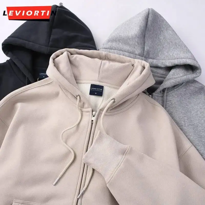

Мужская зимняя толстовка из плотного флиса с капюшоном на молнии, однотонная, повседневная, теплая куртка-худи