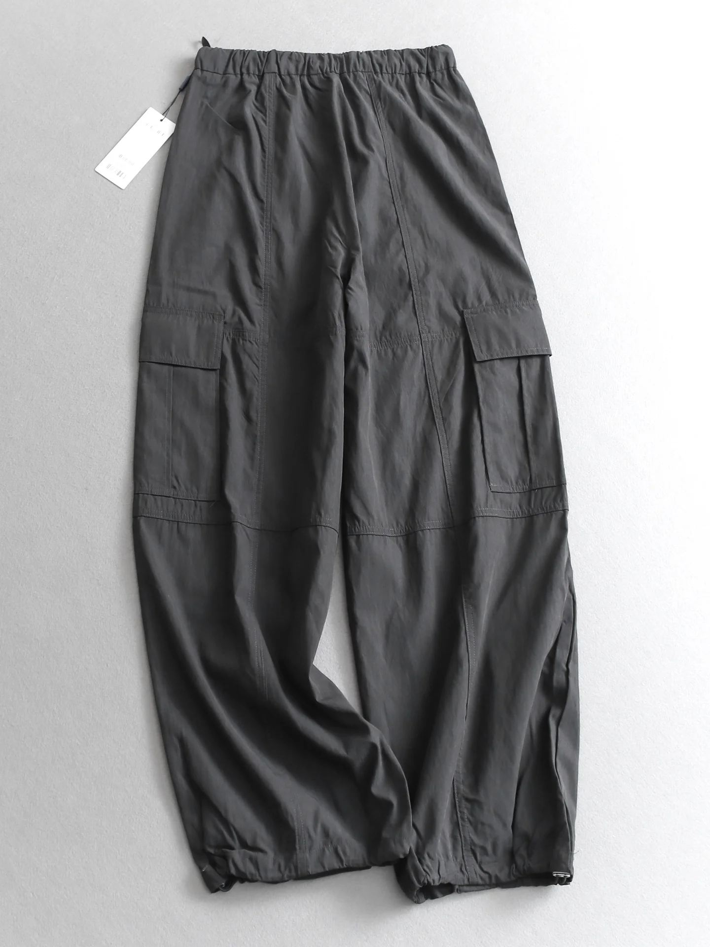 Casual High Waist Wide Leg Workwear Pants Women's Loose Fit Thin Style with Side Pockets Drawstring Elastic Waist