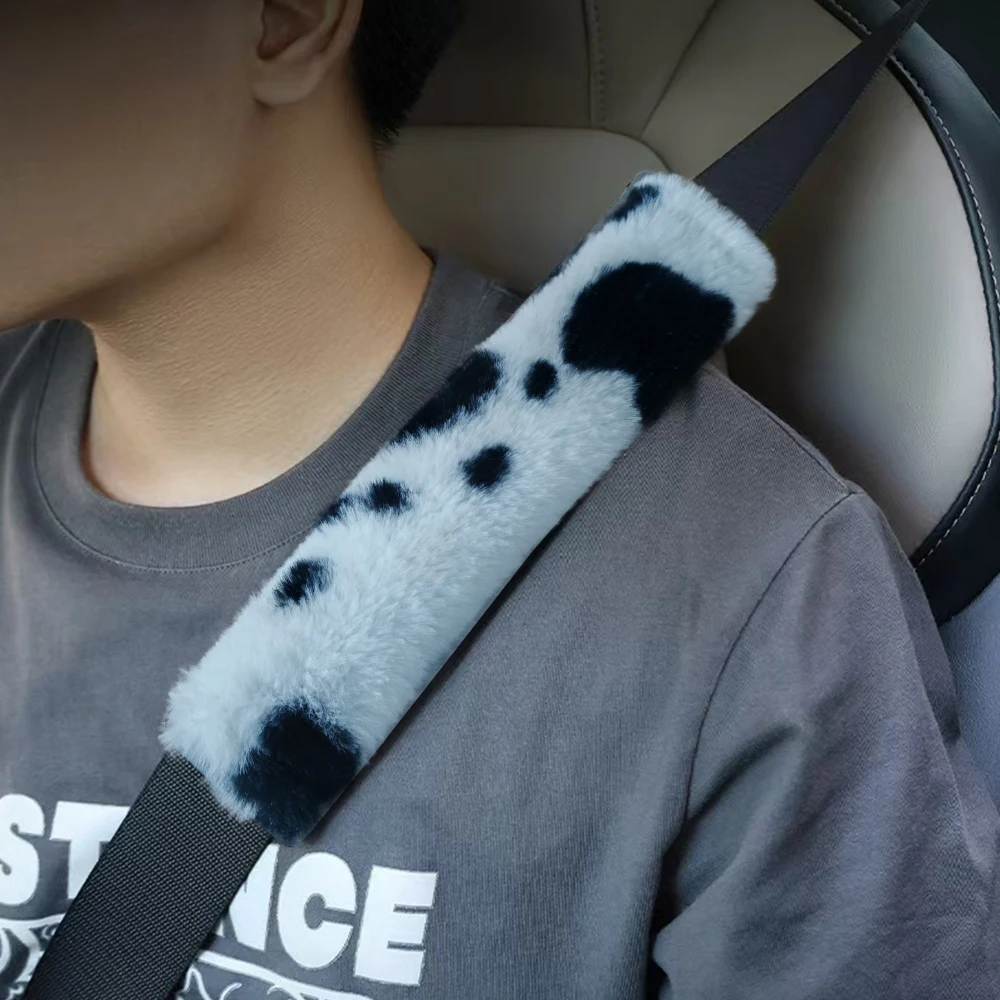 Car Seat Belt Shoulder Protector Plush Cow Pattern Shoulder Protector Anti Pinch Neck Seat Belt Cover Universal Version