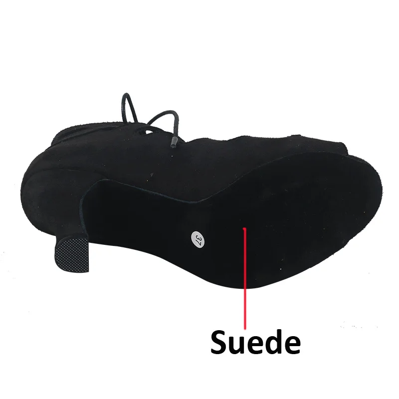 Wedopus Stivali da donna con tacco personalizzato in finta pelle scamosciata per ballare Scarpe da ballo latino con suola in pelle scamosciata nera Punta aperta