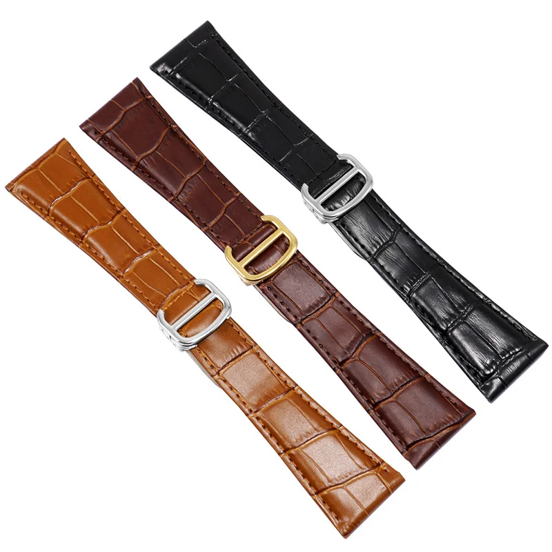 オリジナルスタイルロンドンソロ本革時計チェーンカルティエタンク牛革固体鋼折りたたみバックル時計ストラップ 23 25