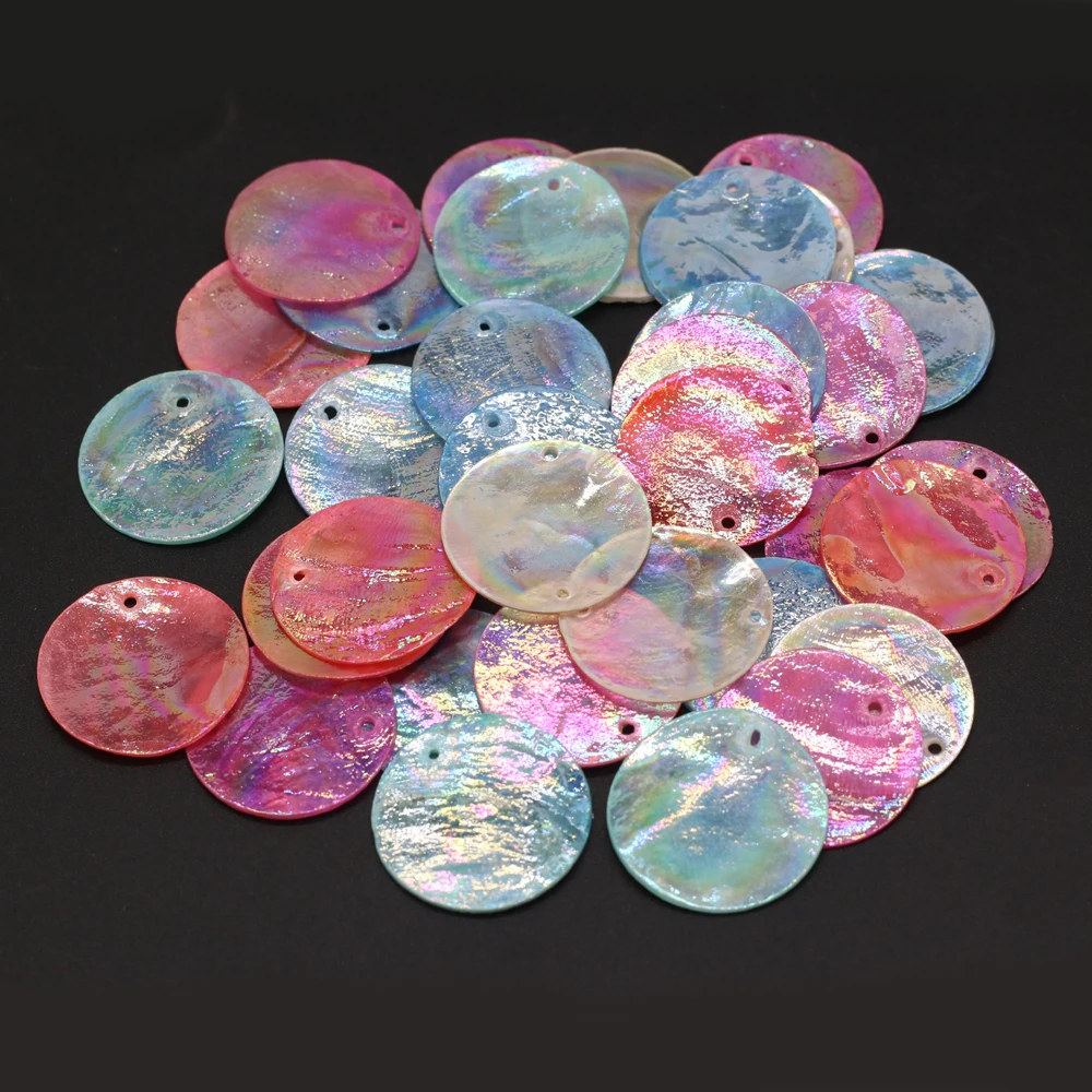 10pcs Round Disc Mirror Shell Beads Pendant Beige Mother of Pearl Shell Charms for Handmade Earring DIY Necklace Jewelry Making