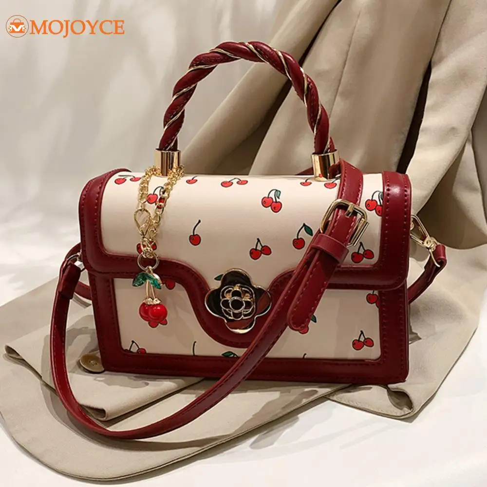 Sweet Cherry Square Chain Crossbody Bag for Women Luxury Designer Brands Leather Shoulder Bag Exquisite Ladies Commuting Handbag