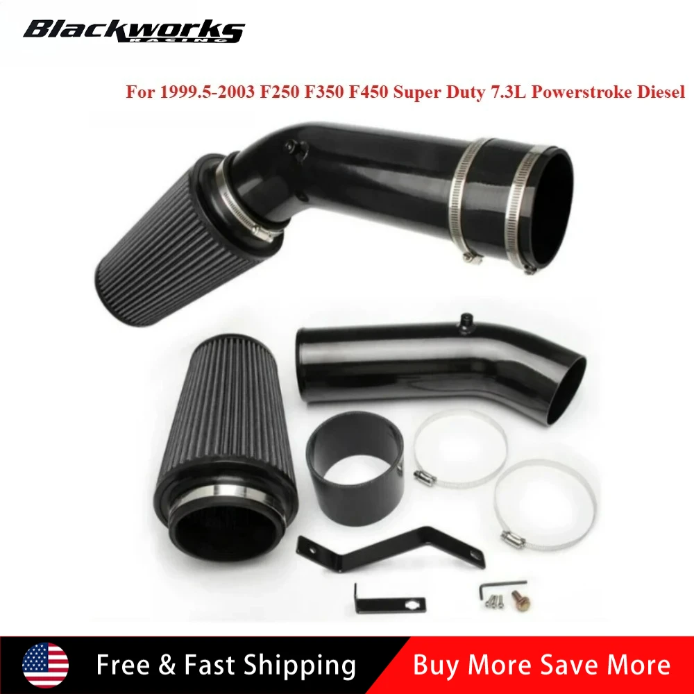

Впускная трубка холодного воздуха и фильтр для 1999.5-2003 F250 F350 F450 Super Duty 7,3 л Powerstroke Diesel Алюминий Черный