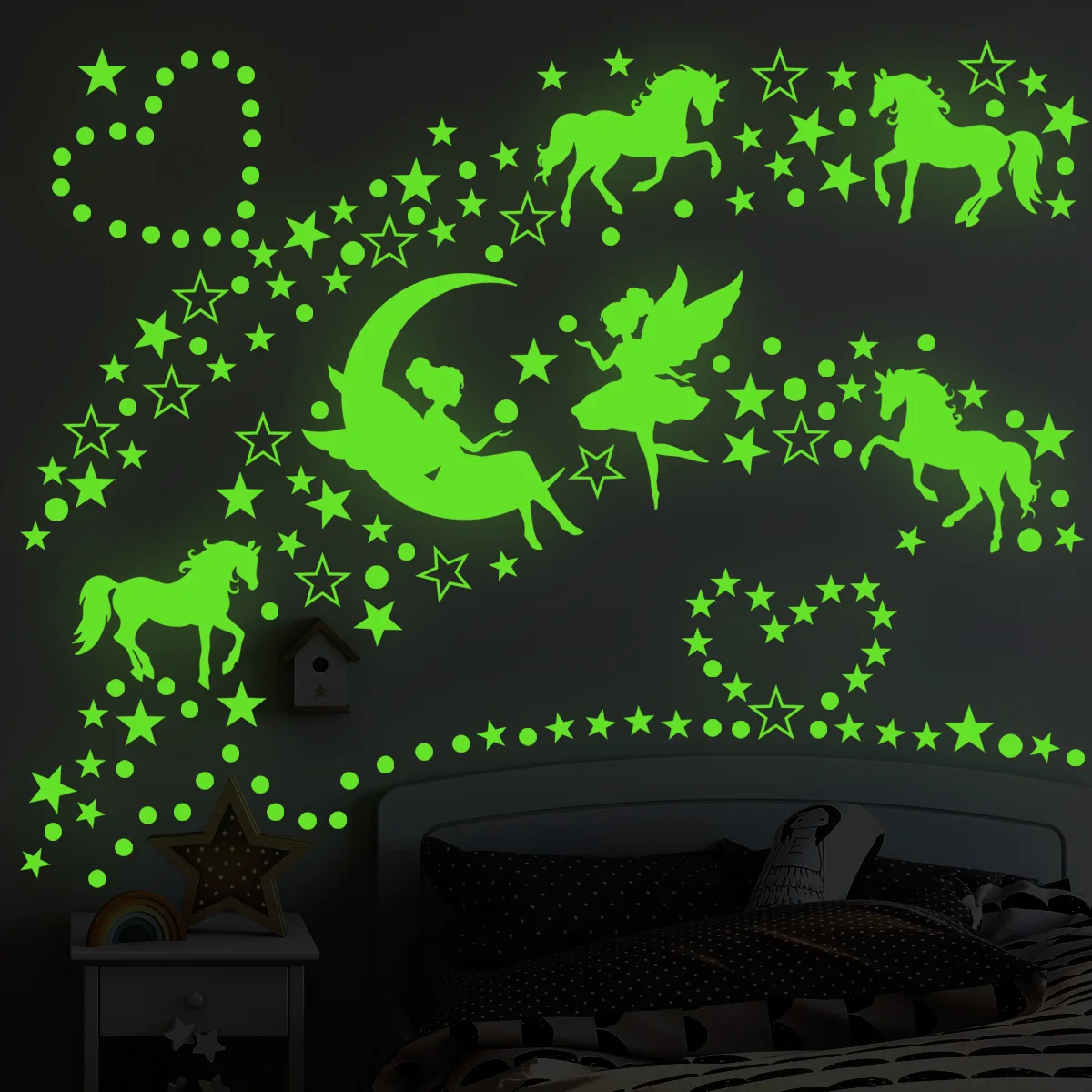 

JDX6017 colorful unicorn moon fairy star luminous sticker children's room bedroom decorative wall sticker